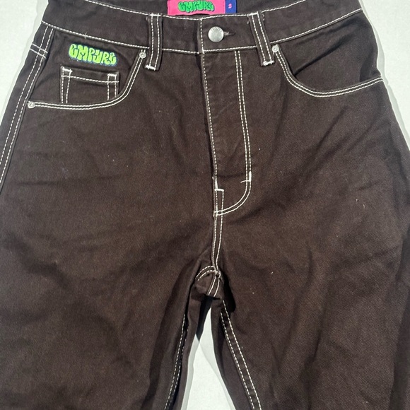 Empyre Pants Womens 2 Brown Tori Embroidered Carpenter Workwear High Rise Skater - Picture 10 of 13